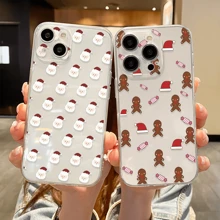 2入組滿佈雪人圖案的情侶聖誕節手機殼，相容於iPhone，具有透明啞質感和防摔相機保護 - 彩色 - 查看 1