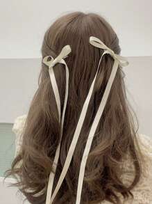 2pcs Women's White Polyester Ribbon Bowknot & Ribbon Fashion Hair Clips, Sweet & Lovely Hair Ornaments With Streamers, Suitable For Daily Use Tiaras Valentine's Day Valentines