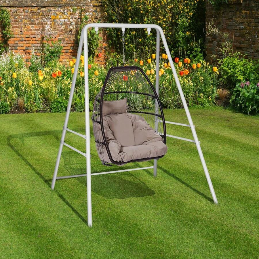 Wrought Iron Four-Legged Three Rings Hanging Chair Frame White - White - View 1