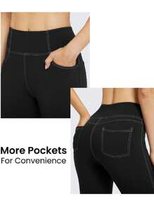 Pantalones de campana con efecto de mezclilla/Color negro - Negro - Ver 5