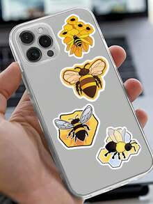 New Cartoon Bee Graffiti Sticker For Personalizing Decoration Of Guitar, Notebook, Luggage, Waterproof, 50pcs/pack, 1pc, Yellow - Yellow - View 5