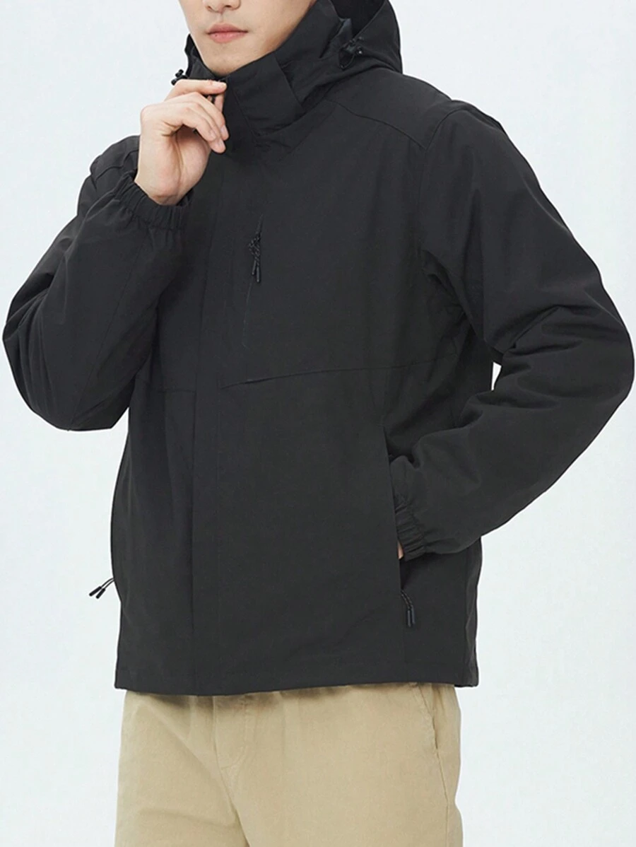 New Men'S 3In1 Windproof And Waterproof Jacket, Detachable Solid