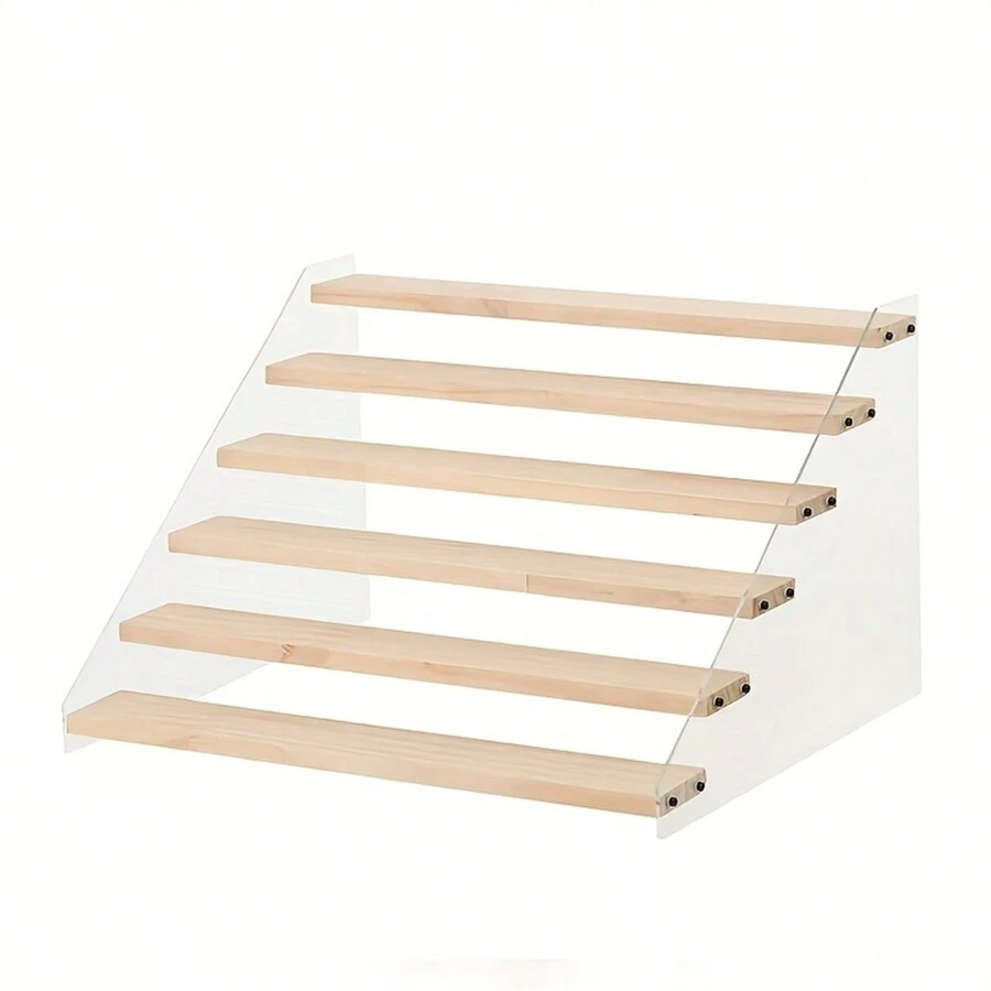 Wooden Stair Step Display Stand, Transparent Storage Rack, Model Display Shelf, Acrylic, Triangle Shaped - Clear - View 1