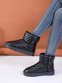 Fashionable Women's Snow Boots, 2023 Winter New Arrival Short Boots With Plush Lining For Warmth - Black - View 2