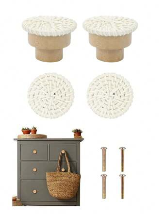 4pcs/pack Wicker Cabinet Pulls Knobs For Kitchen Cabinets, Drawers, Dressers Or Cupboards