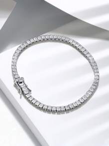 ORSA JEWELS 1 PC 925 Sterling Silver Square Cutting Stone Tennis Chain Bracelet 4A Grade Cubic Zirconia Women Hand Chain Elegant Luxury Jewelry Best Gift For Birthday Anniversary Day Wedding Engagement Party - Silver - View 6