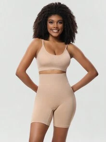 Bra And Tummy Control Panties Set, High Waist Butt Lift Shapewear - Apricot - View 2