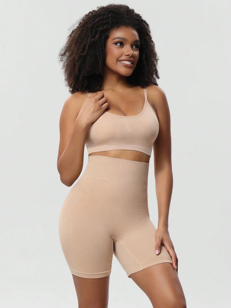 Bra And Tummy Control Panties Set, High Waist Butt Lift Shapewear - Apricot - View 1