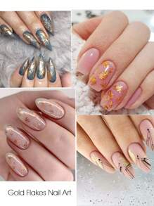 FULL BEAUTY 12 Grids Gold Foils Nail Glitter Flakes Asymmetric Aluminum Foil Paper DIY Shinny Sequins For Nail Art Decoration Accessories Winter Manicure Nail Charms Nail Gems Nail Supplies