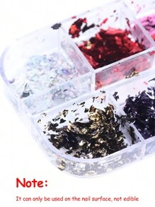 FULL BEAUTY 12 Grids Gold Foils Nail Glitter Flakes Asymmetric Aluminum Foil Paper DIY Shinny Sequins For Nail Art Decoration Accessories Winter Manicure Nail Charms Nail Gems Nail Supplies