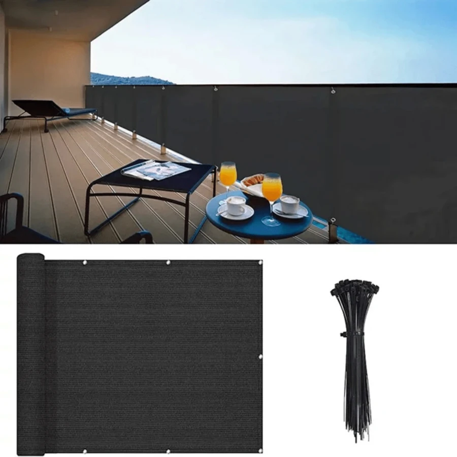 1pc LOVE STORY Balcony Privacy Screen 3'X10'/ 3'X16' Deck Shield Screen Fence Cover (HDPE),UV Protection And Weather-Resistant,Windscreen Cover Fabric Shade Netting Mesh Cloth For Deck, Patio, Backyard, Outdoor Pool, Porch, Railing, Decor - Black - View 1