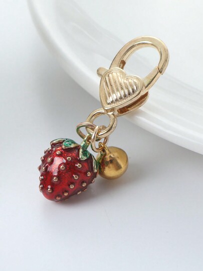 1pc 3D Strawberry Red Heart Keychain For Women Girl Bag Jewelry Fruit Cute Car Key Holder Keyring Best Friend Valentine's Day Car Accessories Bag Charm School Fruit Goth Y2k Bag Lanyards With Id Holder Car Accessories Bag Charms