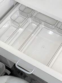 1 件透明桌面文具抽屉整理器，方形塑料收纳盒，适用于办公桌、橱柜、办公用品装饰秋季装饰节日装饰房间装饰家居装饰秋季装饰卧室装饰 - 無色 - 查看 1