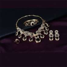 4件/套女士時尚誇張的鑲嵌水晶黑色樹脂珠寶套裝-項鍊、耳環、戒指、手鐲-適用於婚禮/派對/活動 - 黑色 - 查看 4