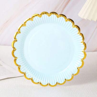 10pcs/Pack 18*18cm 7 Inch Solid Color Foil Stamping & Lace Edge Cardboard Cake Plates, Disposable, For Party Decoration Kitchen Items Kitchen Accessories Kitchen Kitchen Tools
