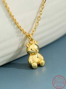 1入s925銀質可愛卡通小熊吊墜項鍊,適合女性日常佩戴