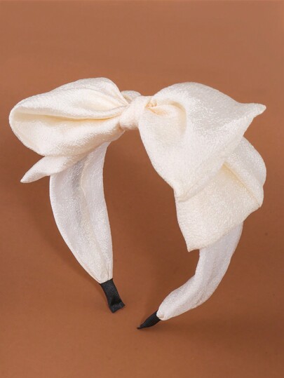 1pc Children's Sweet Chiffon Bubble Gauze Solid Color Wide Headband With Cute Bowknot