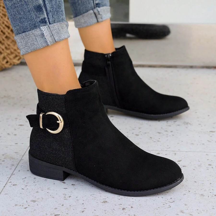 Classiche Scarpe Da Donna Con Tacco Basso, Autunno/Inverno, Punta Appuntita, Caviglia Con Tacco Grosso