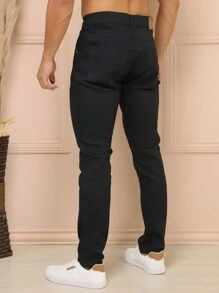 Calça Jeans Masculina  Básica Slim Original Elastano - Preto - Visão 4