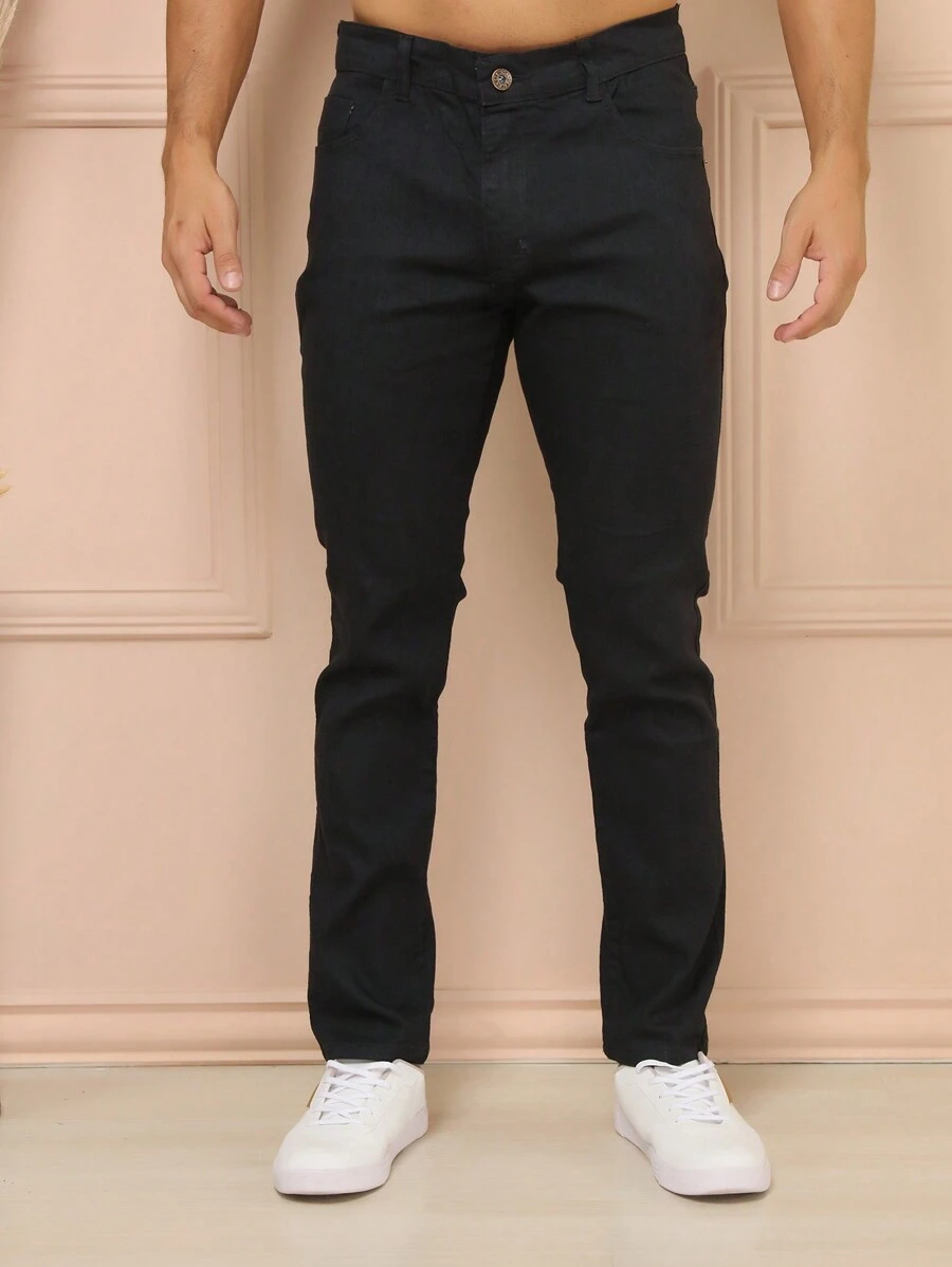 Calça Jeans Masculina  Básica Slim Original Elastano - Preto - Visão 1
