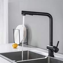 1 件 304 不銹鋼抽拉式廚房水龍頭,可旋轉和伸縮,適合家庭水槽使用 - 黑色 - 查看 1