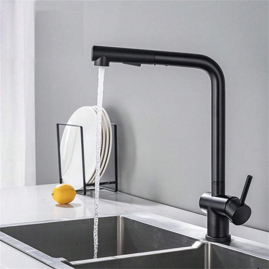 1 件 304 不銹鋼抽拉式廚房水龍頭,可旋轉和伸縮,適合家庭水槽使用 - 黑色 - 查看 1