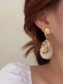 1对金属树脂复古吊坠耳环，时尚个性设计，适合节日或晚宴佩戴 - 金色 - 查看 5