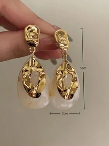 1对金属树脂复古吊坠耳环，时尚个性设计，适合节日或晚宴佩戴 - 金色 - 查看 6