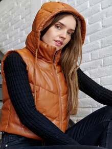 CHALECO TACTO PIEL VINIPIEL GORRO - Camel - Ver 1