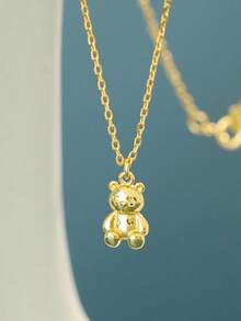 1入s925銀質可愛卡通小熊吊墜項鍊,適合女性日常佩戴