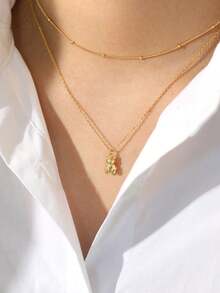 1入s925銀質可愛卡通小熊吊墜項鍊,適合女性日常佩戴