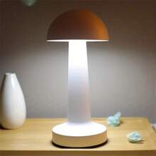 1入金屬復古蘑菇系列桌燈,白色,usb可充電,觸摸控制3色情境燈,適用於酒吧和咖啡店 - 白色 - 查看 5