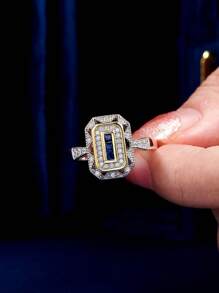 AIHUASI 1 Máy Tính Quyến Rũ Đính Đá Cubic Zirconia Hình Học Trang Trí Bạc Cưới Ban Nhạc Dành Cho Nữ Cho Đính Hôn Valentines Quà Tặng - Bạc - Xem 4