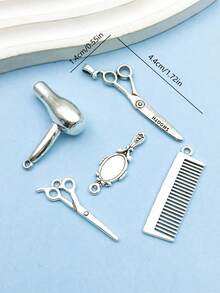 10 件古董銀合金理髮剪刀梳子吹風機吊飾 Diy 吊墜適用於手鍊項鍊耳環珠寶鑰匙扣製作配件創意珠寶用品