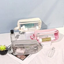 1入學生文具可見簡單鉛筆盒,家用收納袋,小學純色文具筆袋 - 粉色 - 查看 4