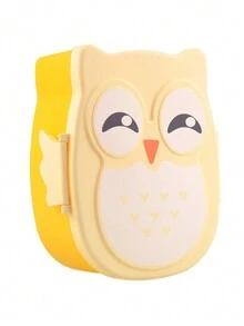 1pc Cartoon Owl Design Plastic Kid Lunch Box With Spoon, Gift For Student - Multicolor - View 1