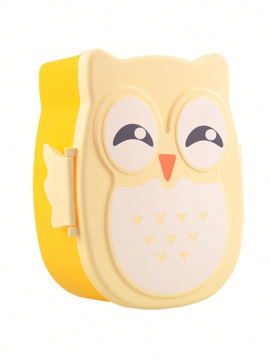 1pc Cartoon Owl Design Plastic Kid Lunch Box With Spoon, Gift For Student - Multicolor - View 1