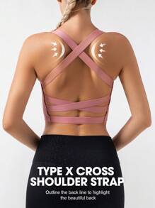 Cross Back Sports Bra - Pink - View 1
