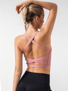 Cross Back Sports Bra - Pink - View 6