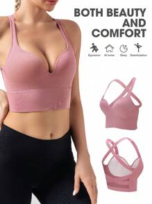 Cross Back Sports Bra - Pink - View 4