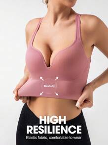 Cross Back Sports Bra - Pink - View 5