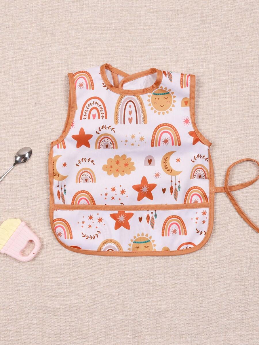 1入組月亮&花朵形狀嬰兒防水圍兜無袖 - 橘色 - 查看 1