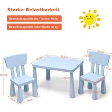Children's Seating Group Made Of Plastic, Children's Table With 2 Chairs, Chair With Backrest, With Round Edges, Single-Colored Design, For Boys And Girls, For Children's Room - Baby Blue - View 4