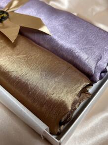 1 Box Set Satin Muslim Hijab (2pcs Hijab + 2pcs Flower Brooch), Random Box Color - Camel - View 6