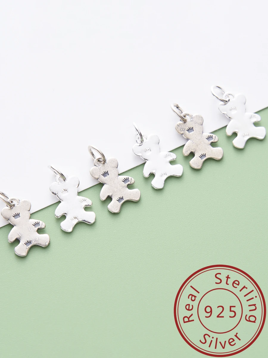 6入組可愛有趣的s925純銀小熊吊墜動物魅力珠寶,適用於女士兒童手鍊項鍊珠寶製作手工diy配件 - 6件吊墜(6件白色) - 查看 1