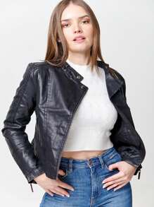 CHAMARRA ROCKERA DAMA CHAQUETA VINIPIEL - Negro - Ver 3