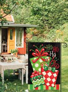 1pc Christmas Gift Box Pattern Garden Flag, Linen Double Sided Printed Rectangle Decoration Suitable For Home And Outdoor - Multicolor - View 7