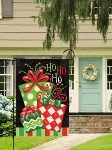 1pc Christmas Gift Box Pattern Garden Flag, Linen Double Sided Printed Rectangle Decoration Suitable For Home And Outdoor - Multicolor - View 6