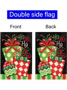 1pc Christmas Gift Box Pattern Garden Flag, Linen Double Sided Printed Rectangle Decoration Suitable For Home And Outdoor - Multicolor - View 5