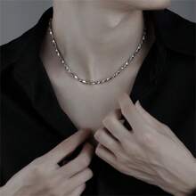 男士美式時尚酷炫鎖骨鏈,鈦鋼簡約頸鍊 - 銀色 - 查看 8